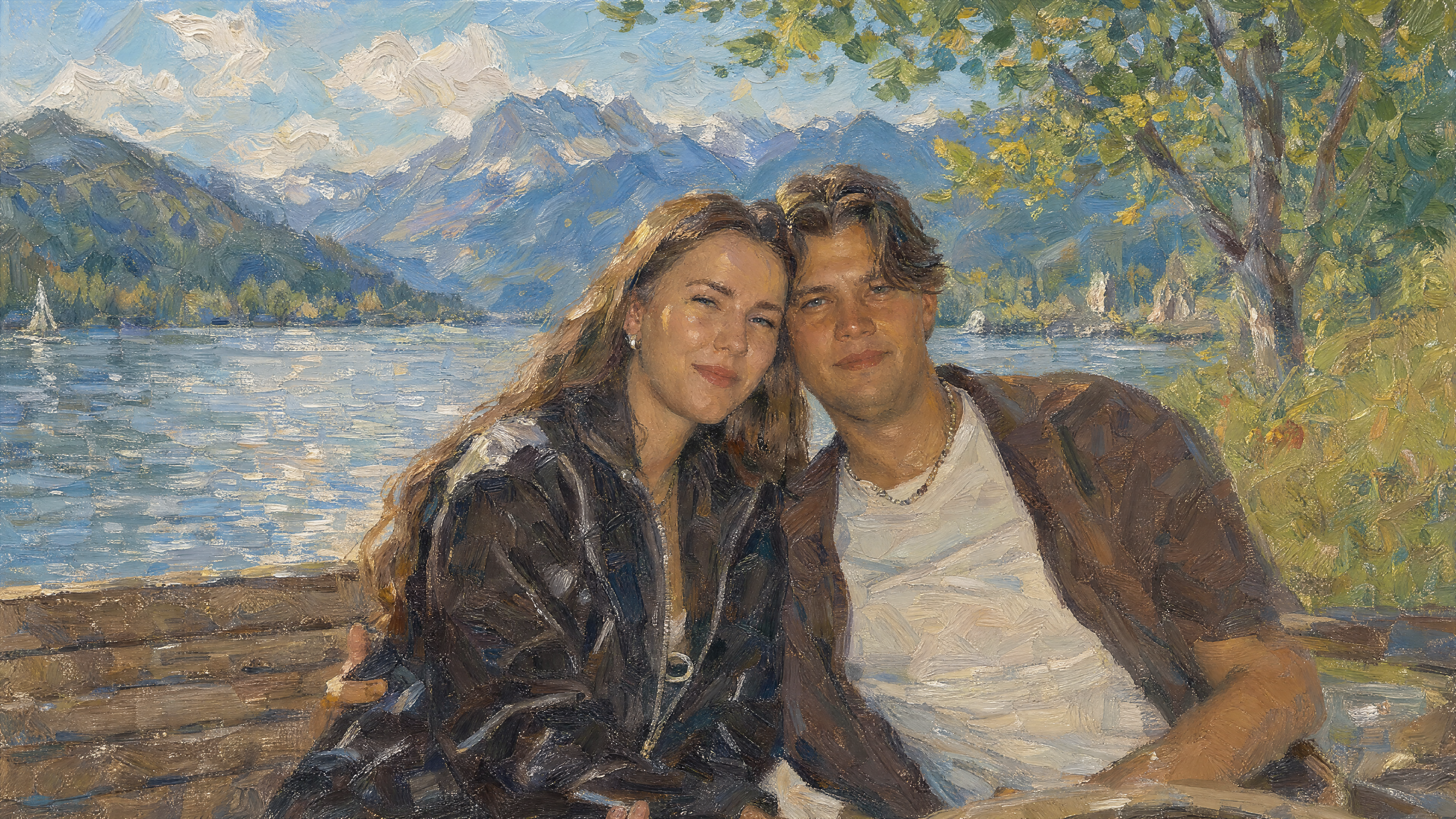 Kunstwerk von Artify Moments: ein Bergsee im Herbst in impressionistischer Malweise