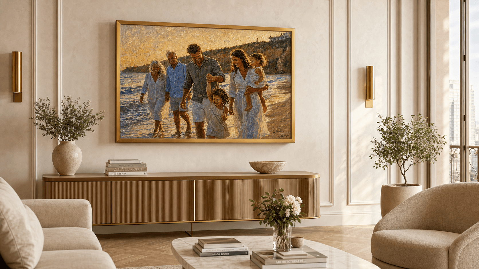 Drei Generationen – als Gerahmte Giclée-Leinwand, Antik Gold an einer Wand, Kunstwerk im Stil Impressionismus 3 – Pinselspur