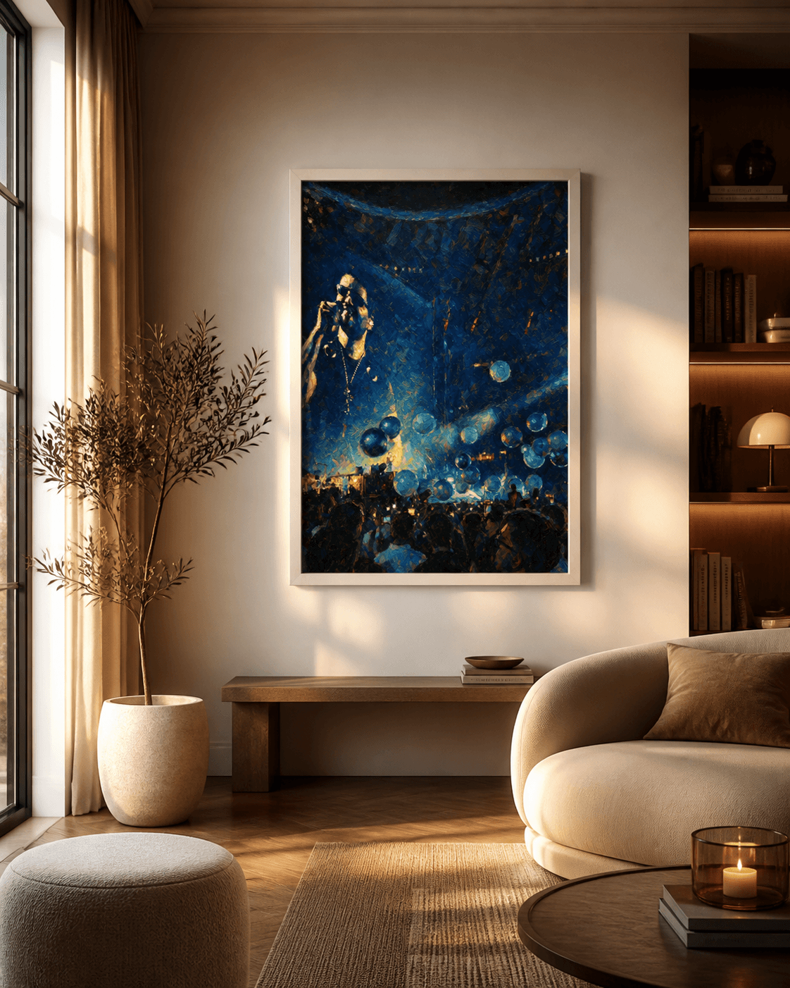 Unvergessene Nacht – als Gerahmter Giclée-Druck auf Enhanced Matte Art Paper, Weiß an einer Wand, Kunstwerk im Stil Impressionismus 2 – Lichternacht