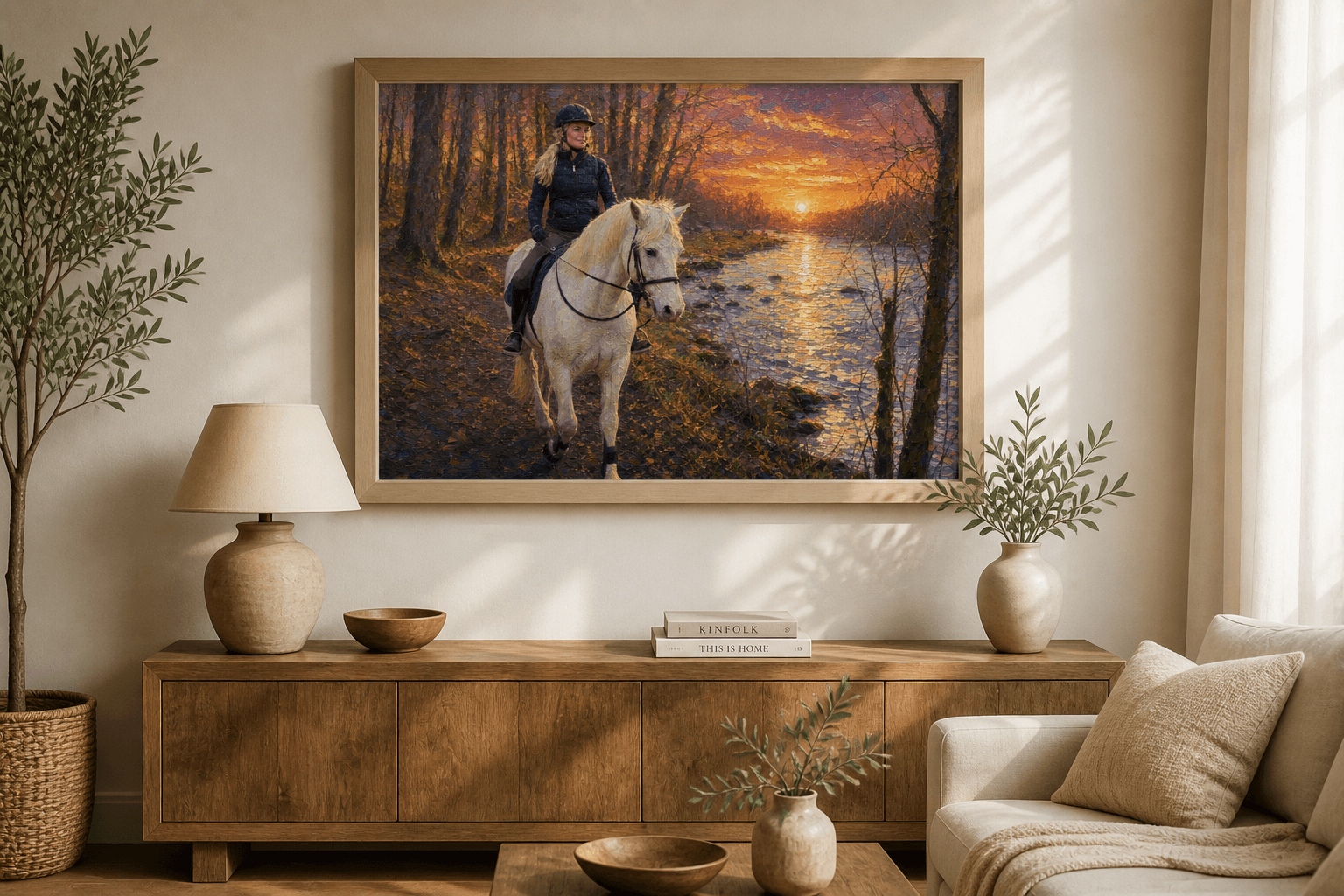 Freiheit im Sattel – als Giclée-Druck auf Enhanced Matte Art Paper im Box Frame, Weiß an einer Wand, Kunstwerk im Stil Impressionismus 6 – Abendglanz