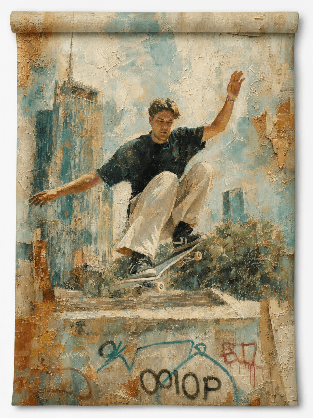 Das eine Foto – als Gerollte Giclée-Leinwand an einer Wand, Kunstwerk im Stil Abstrakt 1 – Spachtelpoesie